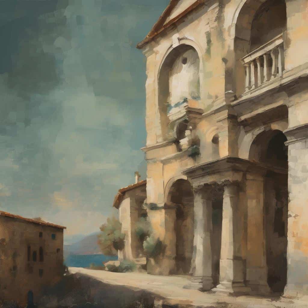 Παλιό κτίριο με αρχαία αρχιτεκτονική τοποθεσία στην ακτή.