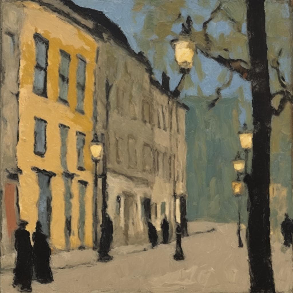 Παραδοσιακά κτήρια με φωτισμένα φανάρια σε μια ήσυχη βροχερή νύχτα, δημιουργώντας μια μοναδική ατμόσφαιρα.